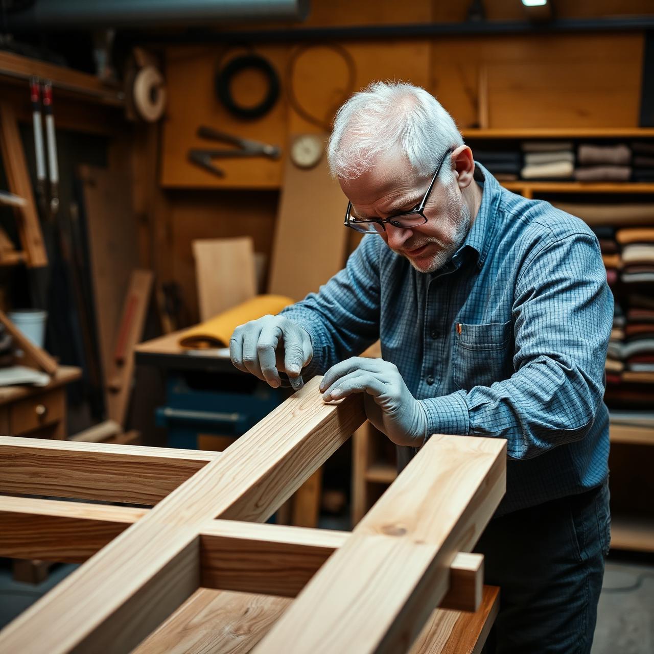 Master craftsman building hardwood furniture frame